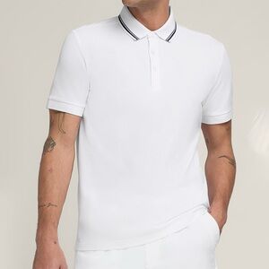 Express - Stripe Tipped Collar Stretch Polo - White